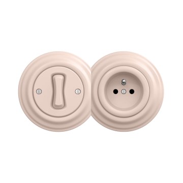 Reblig - Retro Single-Pole Switch No. 1 and 230V Socket with Frame, Old Rose