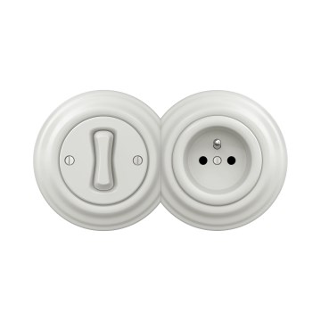 Reblig - Retro single-pole switch No. 1 and 230V socket with white ceramic frame