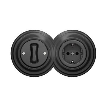 Reblig-Retro single-pole switch No. 1 and SCHUKO 230 V socket with anthracite frame