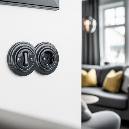 Reblig-Retro single-pole switch No. 1 and SCHUKO 230 V socket with anthracite frame