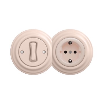 Reblig - Retro single-pole switch No. 1 and SCHUKO 230V socket with antique pink frame