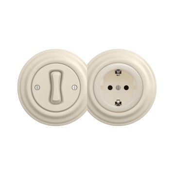 Reblig - Retro single-pole switch No. 1 and SCHUKO 230V socket with beige frame