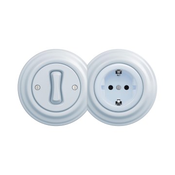 Reblig - Retro Single-Pole Switch No. 1 and SCHUKO 230V Socket with Blue Frame