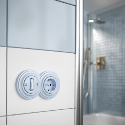 Reblig - Retro Single-Pole Switch No. 1 and SCHUKO 230V Socket with Blue Frame
