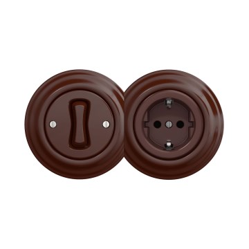 Reblig - Retro single-pole switch No. 1 and SCHUKO 230V socket with brown frame