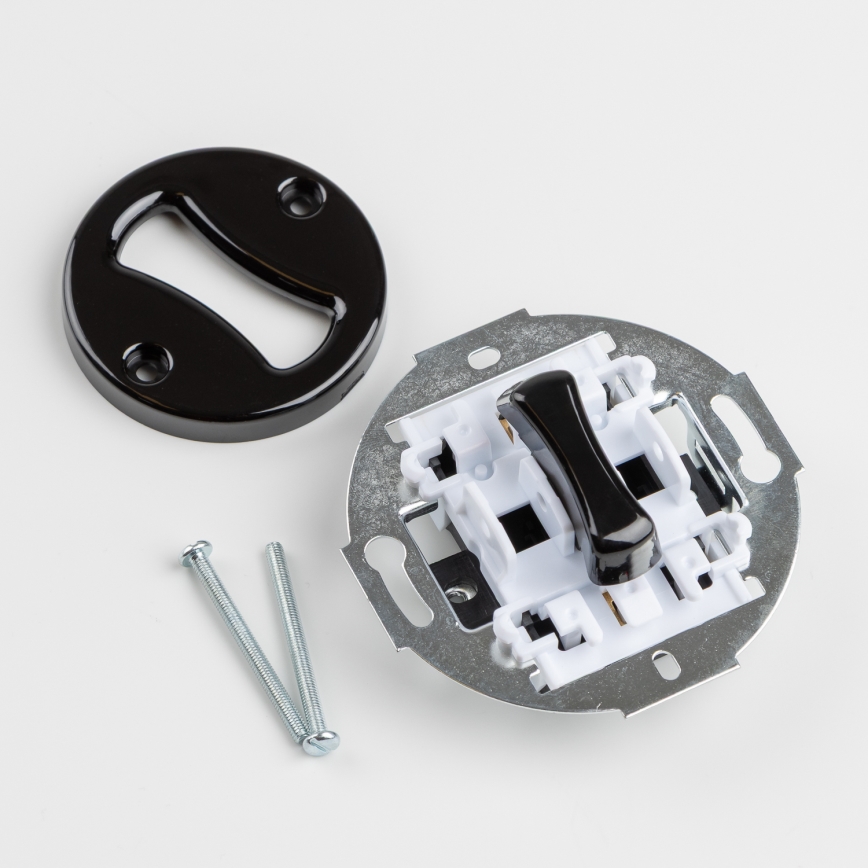 Reblig - Retro Single-Pole Switch No. 1 and SCHUKO 230V Socket with Frame, Black