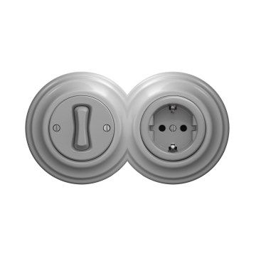 Reblig - Retro single-pole switch No. 1 and SCHUKO 230V socket with grey frame