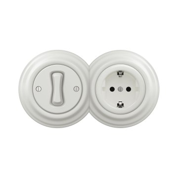 Reblig - Retro single-pole switch No. 1 and SCHUKO 230V socket with white ceramic frame