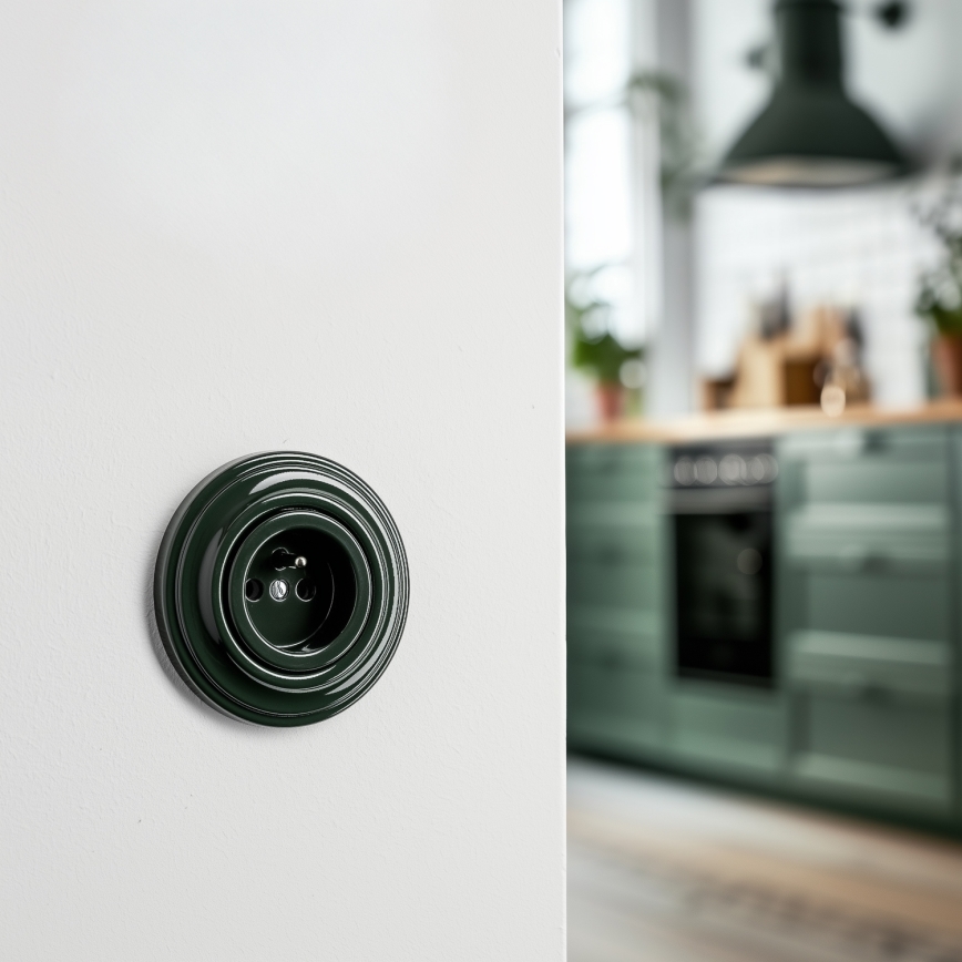 Reblig - Retro-style 230V wall outlet with frame, green