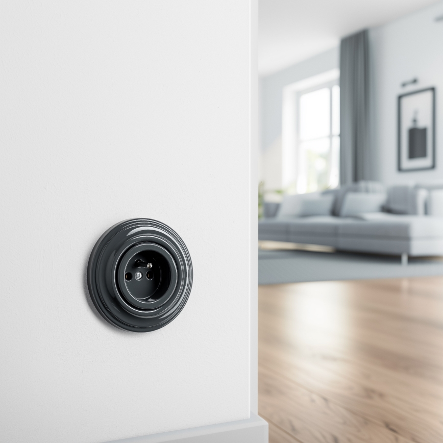Reblig - Retro-style wall socket with frame, 230 V, anthracite