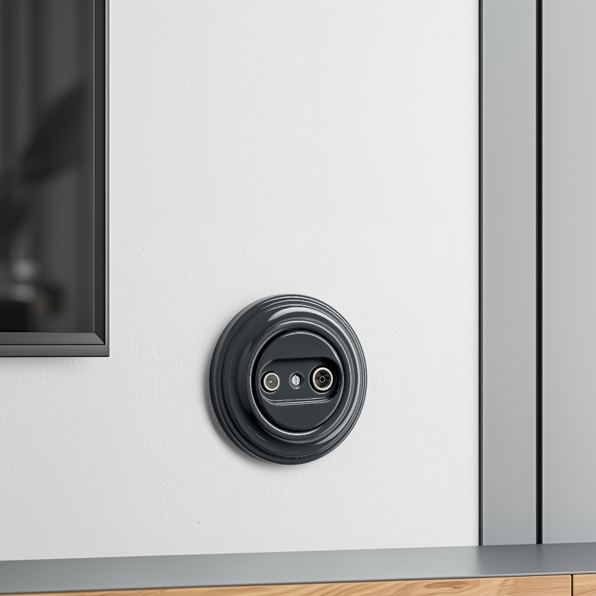 Reblig - Retro TV and Radio Pass-Through Outlet with Anthracite Frame