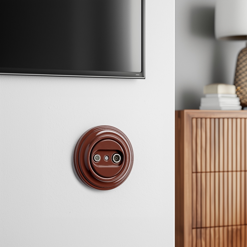 Reblig - Retro TV/FM End Wall Socket with Brown Frame