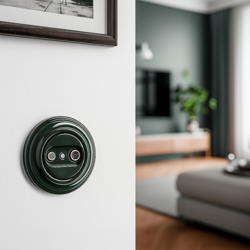 Reblig - Retro TV+R End Socket with Frame, Green