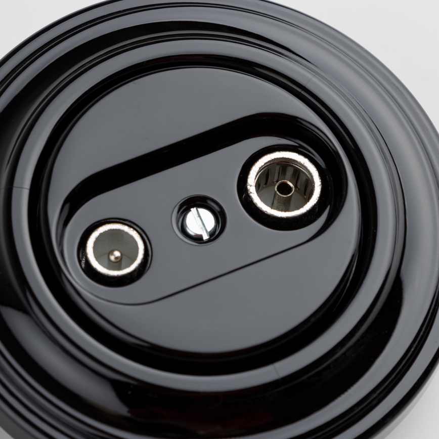 Reblig - Retro TV+R End Wall Socket (Terminal) with Frame, Black