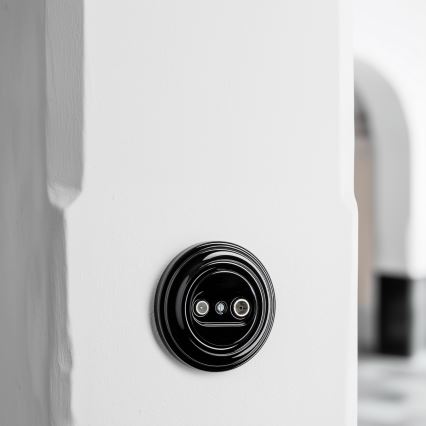 Reblig - Retro TV+R End Wall Socket (Terminal) with Frame, Black