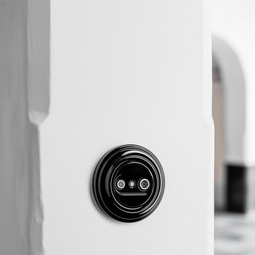 Reblig - Retro TV+R End Wall Socket (Terminal) with Frame, Black