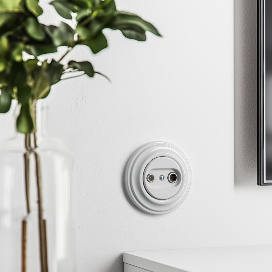 Reblig - Retro TV+R (pass-through) outlet with frame ceramic white