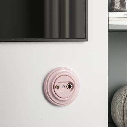 Reblig - Retro TV+R pass-through socket with frame, vintage pink