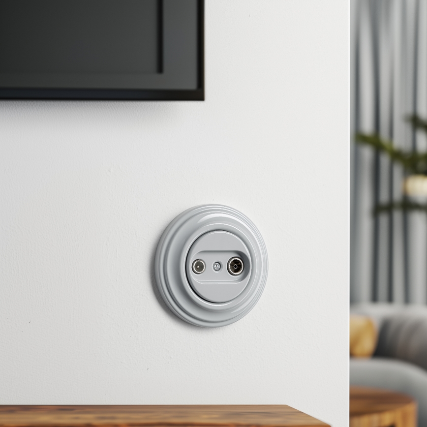 Reblig - Retro TV+Radio pass-through socket with frame, grey