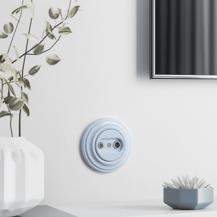 Reblig - Retro TV+Radio Pass-Through Wall Outlet with Frame, Blue