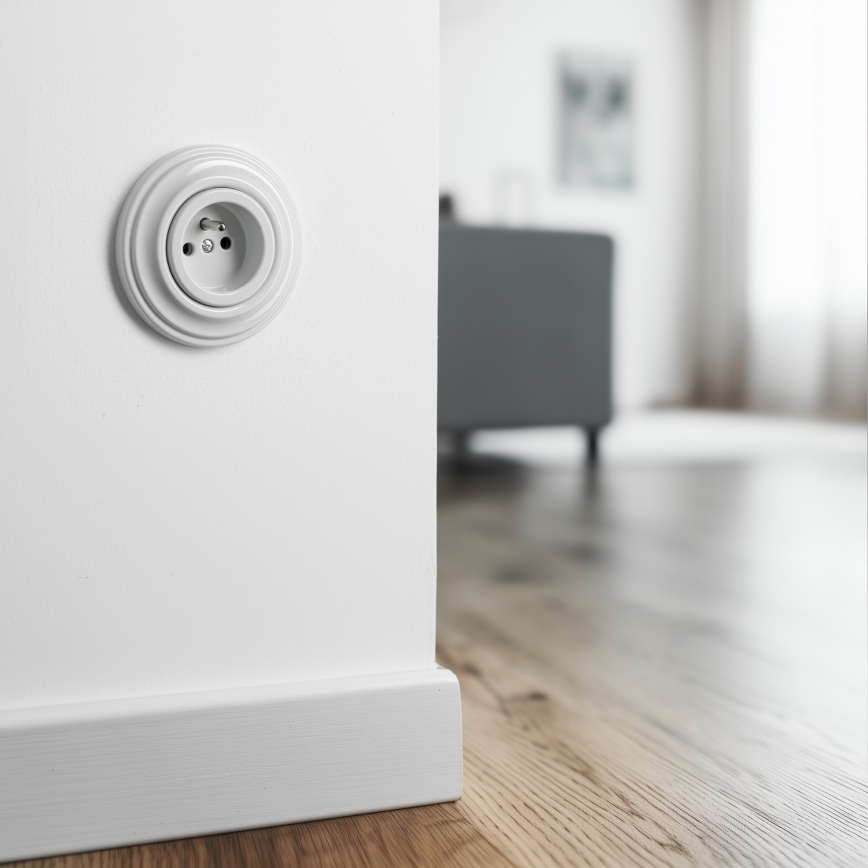 Reblig - Retro wall socket with frame, 230 V, snow white