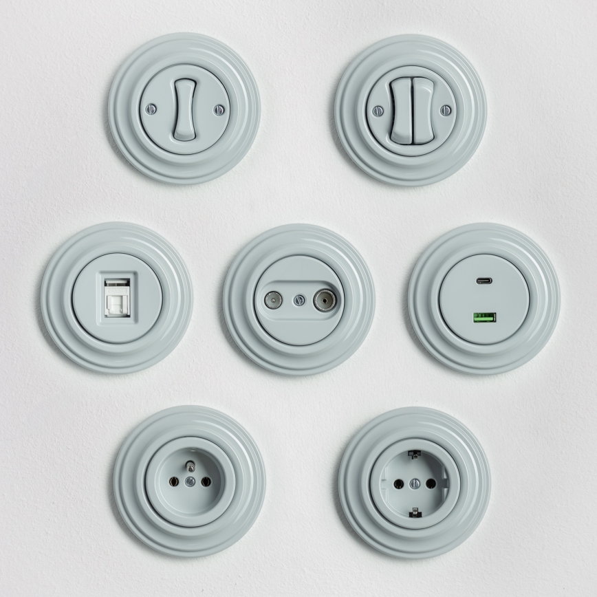 Reblig - Retro Wall Socket with Frame, 230V, Gray
