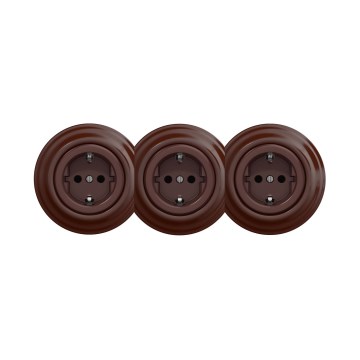 Reblig - Three-Gang Retro SCHUKO Wall Socket with Frame, 230V, Brown
