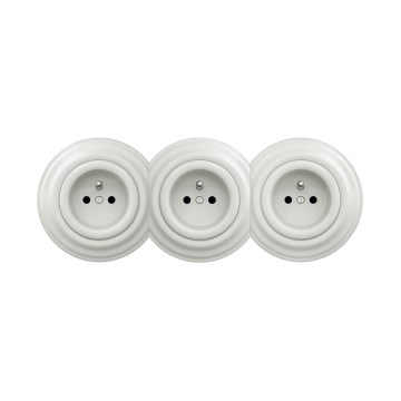 Reblig - Triple Retro Household Socket with Frame 230V White Ceramic