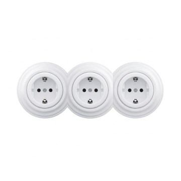 Reblig - Triple Retro SCHUKO Household Socket with Frame, 230V, Snow White