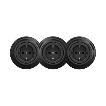 Reblig - Triple Retro SCHUKO Wall Socket with Frame, 230 V, Black