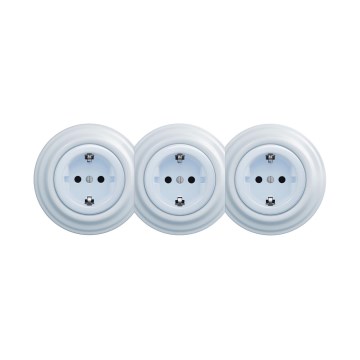 Reblig - Triple Retro Schuko Wall Socket with Frame, 230V, Blue