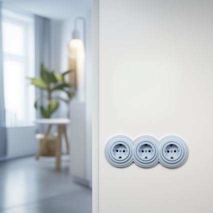Reblig - Triple Retro Schuko Wall Socket with Frame, 230V, Blue