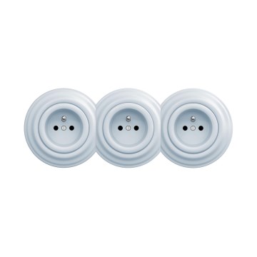 Reblig - Triple retro-style wall socket with frame, 230 V, blue