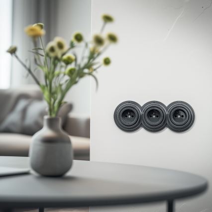Reblig - Triple retro wall socket with frame, 230 V, anthracite