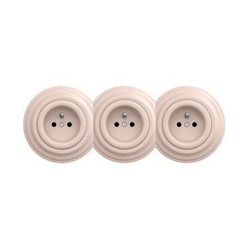 Reblig - Triple Retro Wall Socket with Frame, 230V, Antique Pink
