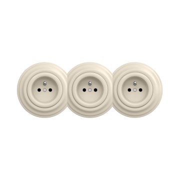 Reblig - Triple retro wall socket with frame 230V beige