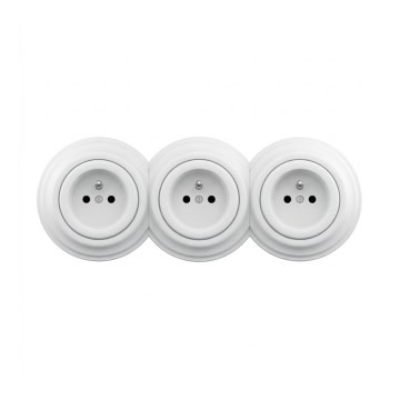 Reblig - Triple Retro Wall Socket with Frame, 230V, Snow White