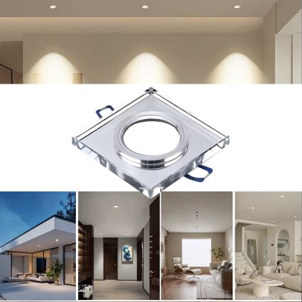 Recessed ceiling light 1xGU10/MR16/10W/230V 9x9 cm polished chrome