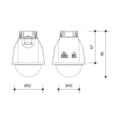 Recessed 360° motion and dusk sensor 1200W/230V IP54 black
