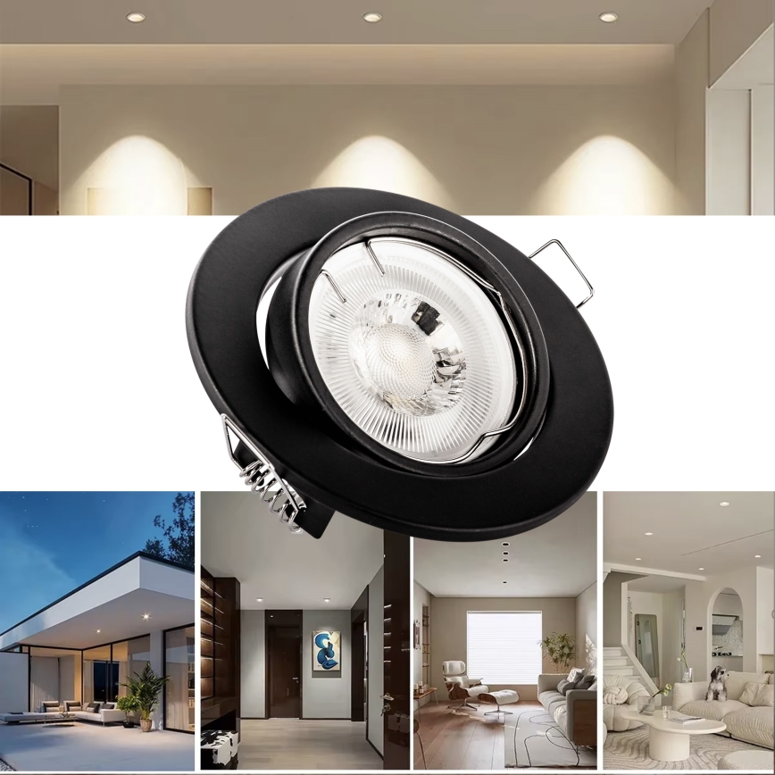Recessed downlight 1x GU10/MR16 10W 230V Ø 9 cm black