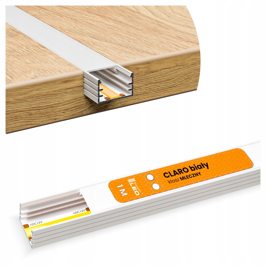 Recessed LED strip profile, 1 m, white