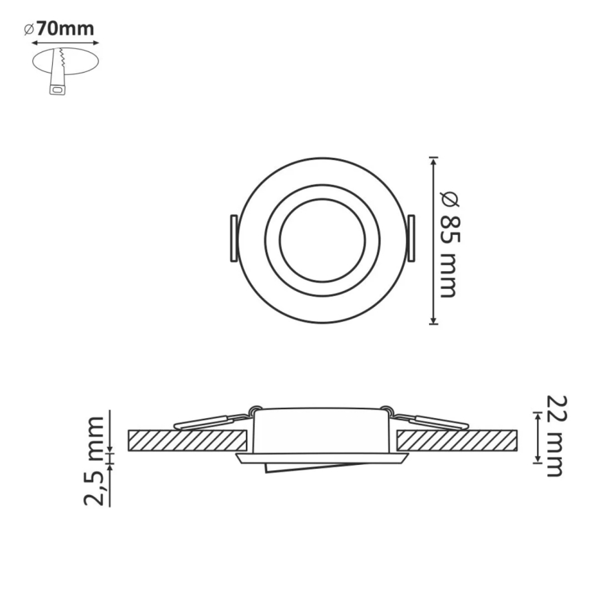 Recessed light EAST OPAL 1xGU10/8W/230V d. 8,5 cm gold