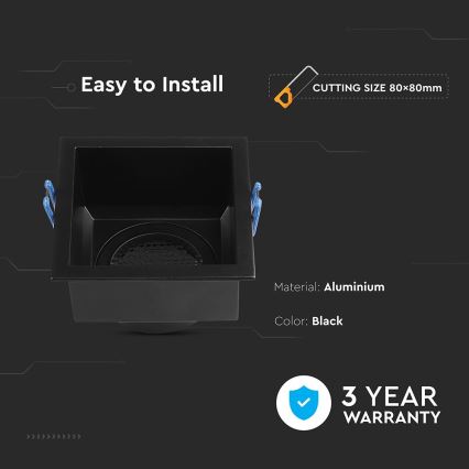 Recessed light GU10 9x9 cm black