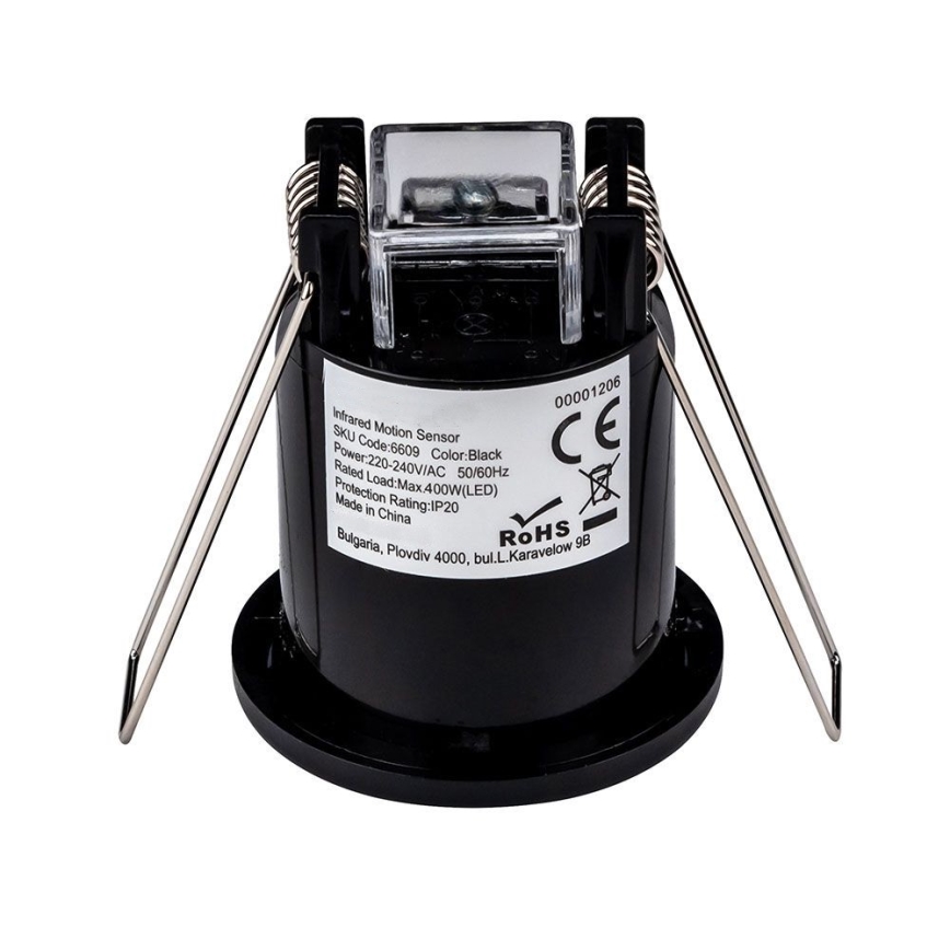 Recessed motion sensor PIR 360° 400W/230V black