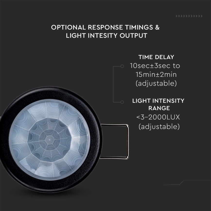 Recessed motion sensor PIR 360° 400W/230V black