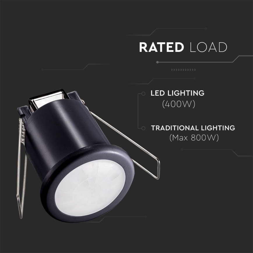 Recessed motion sensor PIR 360° 400W/230V black