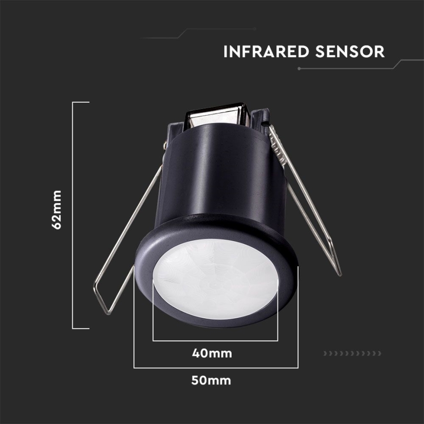Recessed motion sensor PIR 360° 400W/230V black