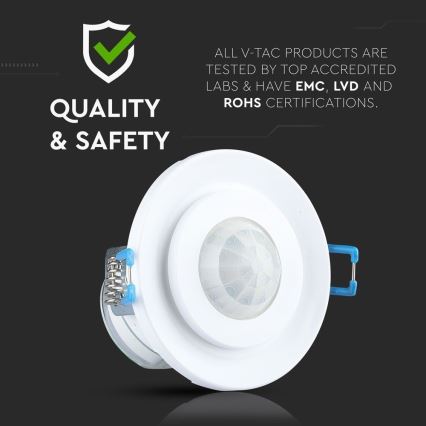 Recessed motion sensor PIR 360° 400W/230V white