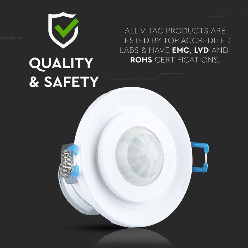 Recessed motion sensor PIR 360° 400W/230V white