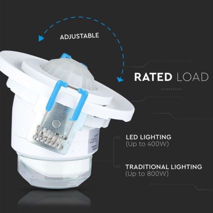 Recessed motion sensor PIR 360° 400W/230V white